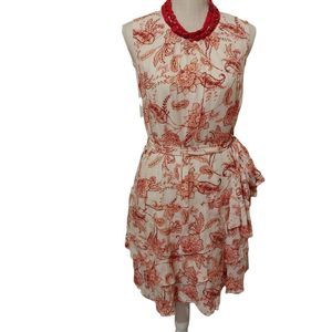 Express Women Fit & Flare Ruffle sleeveless Dress with Matching Belt Size L